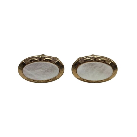 Vintage Swank Gold Tone Mother Of Pearl Cufflinks Mid Century - Picture 1 of 5